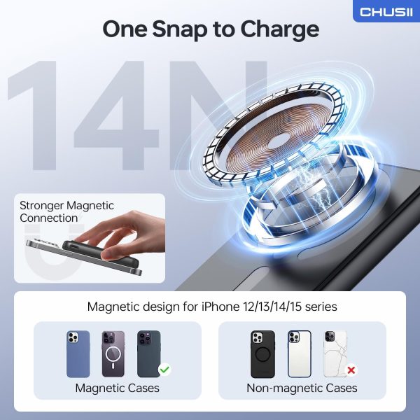 for Magsafe Portable Charger, 12000mAh Wireless Magnetic Power Bank with Stand and USB C in/Out Fast Charging, for Magsafe Battery Pack Compatible with iPhone 15/14/13/12 Pro/Pro Max Series-Black - Image 2