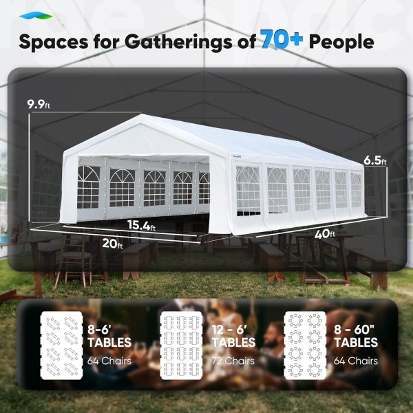 Quictent Premium 20x40 Party Tent Heavy Duty Outdoor Gazebo White Event Shelter Wedding Canopy Tent for Parties Carport BBQ with Removable Sidewall Windows & Storage Bags - Image 4