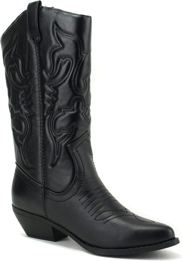Soda Red Reno Western Cowboy Pointed Toe Knee High Pull On Tabs Boots All-White - Image 4