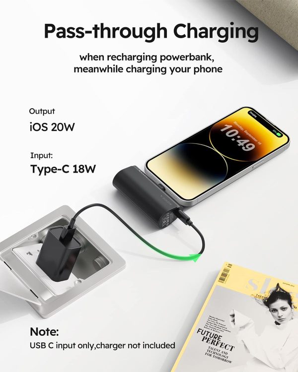 VEGER Mini Portable Charger for iPhone, 5000mAh 20W PD Fast Charging Battery Pack, Cordless Portable External Backup Charger for iPhone 13, 12, 11, 8, 7, XR, XS Max, Pro Max, AirPods - Image 5